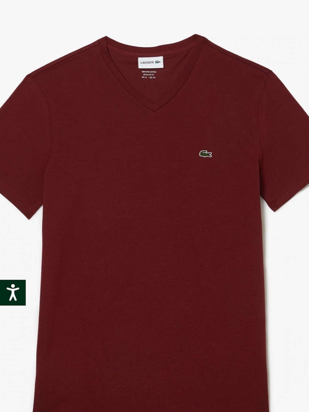 Lacoste V-Neck T-Shirt Pima Cotton in Burgundy with Green Crocodile